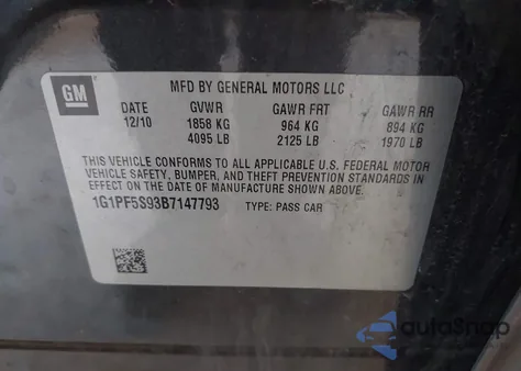 2011 Chevrolet Cruze 1Lt z USA, uszkodzony, nr VIN 1G1PF5S93B7147793